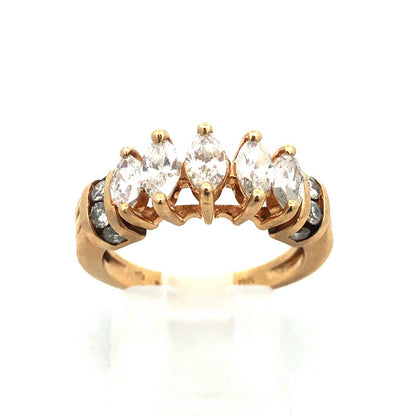 14K Yellow Gold Marquise Diamond Engagement Bridal Wedding Statement Band Ring