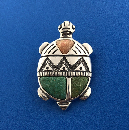 Vintage Carolyn Pollack Sterling Silver 925 Multi Stone Turtle Pin Pendant