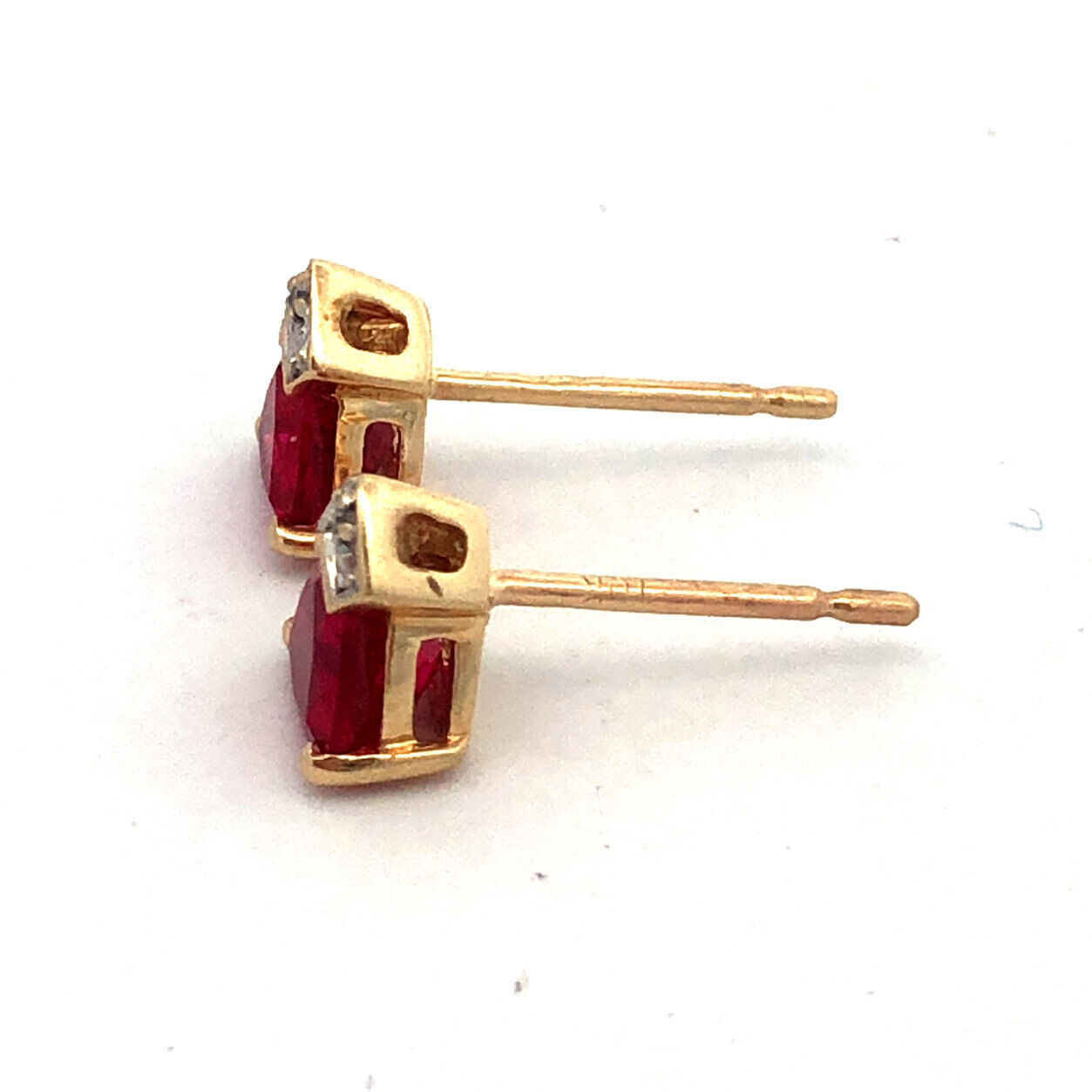Designer 10K Yellow Gold Trillion Ruby Diamond Accent Stud Earrings