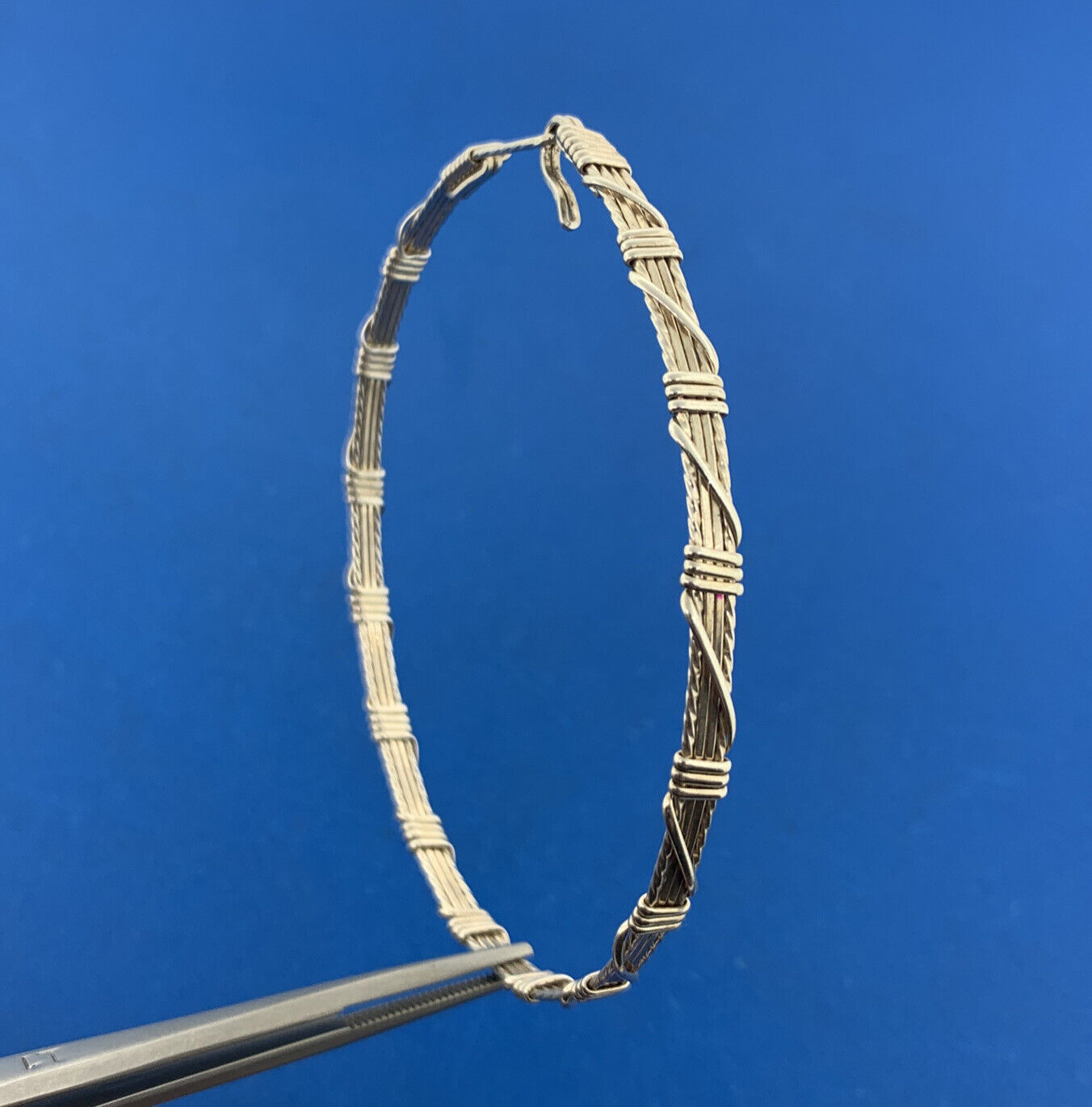Artisan 925 Sterling Silver Wire Wrapped Bangle Hook Bracelet