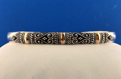 Designer Sterling Silver 18K Yellow Gold Dot Bead Scroll Work Bangle Bracelet