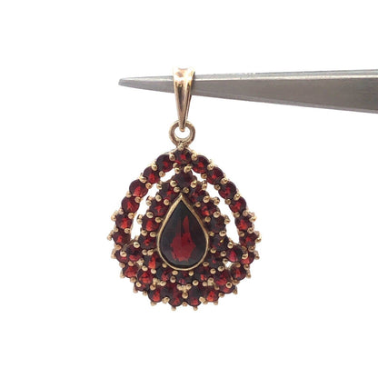 Designer Silver Gold Vermeil Pear Round Garnet Statement Pendant