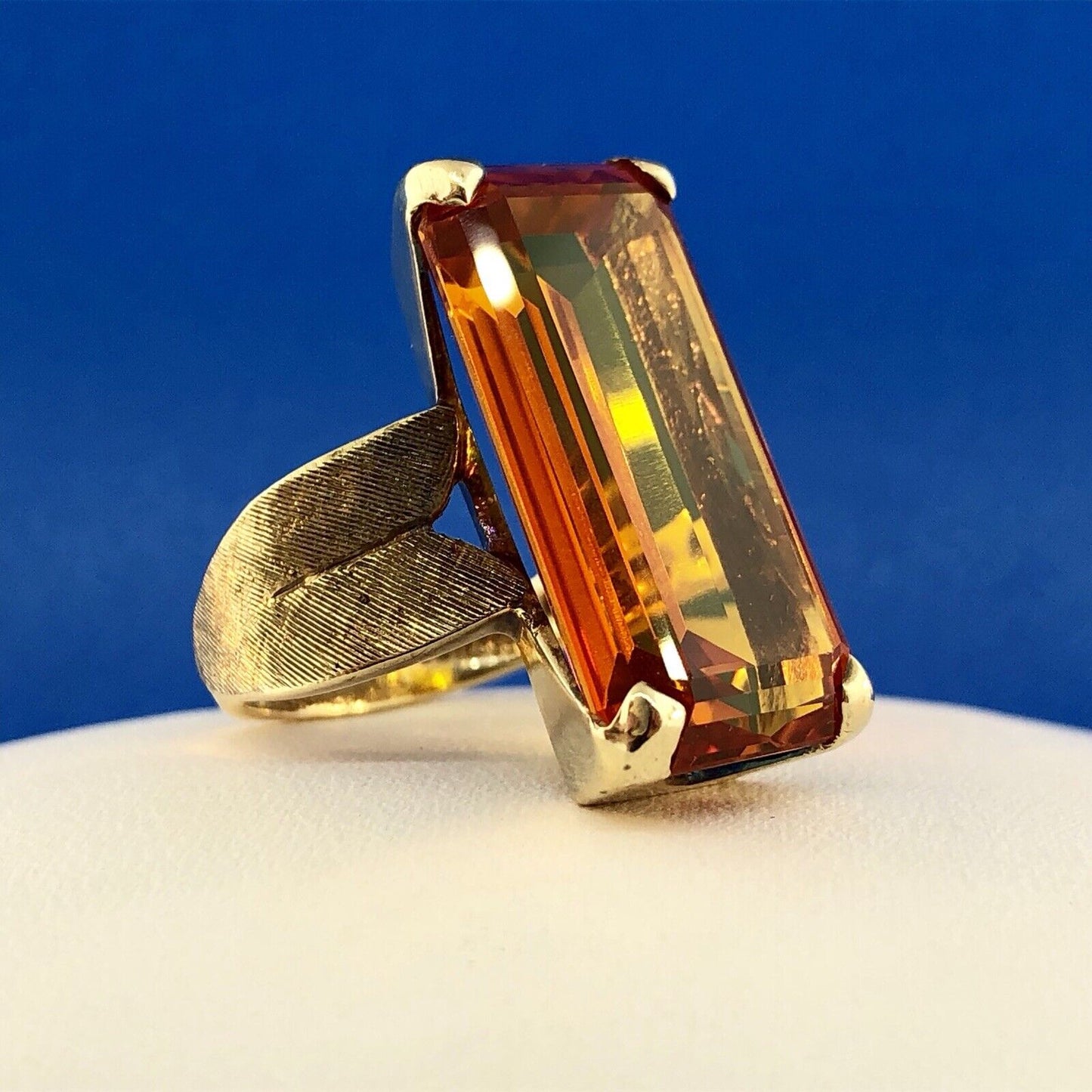 Art Deco Esemco 10K Yellow Gold Orange Sapphire Statement Cocktail Ring