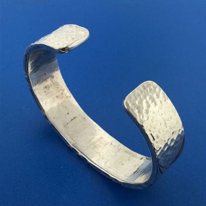 Native American 925 Sterling Silver Hammered Abstract Statement Cuff Bracelet