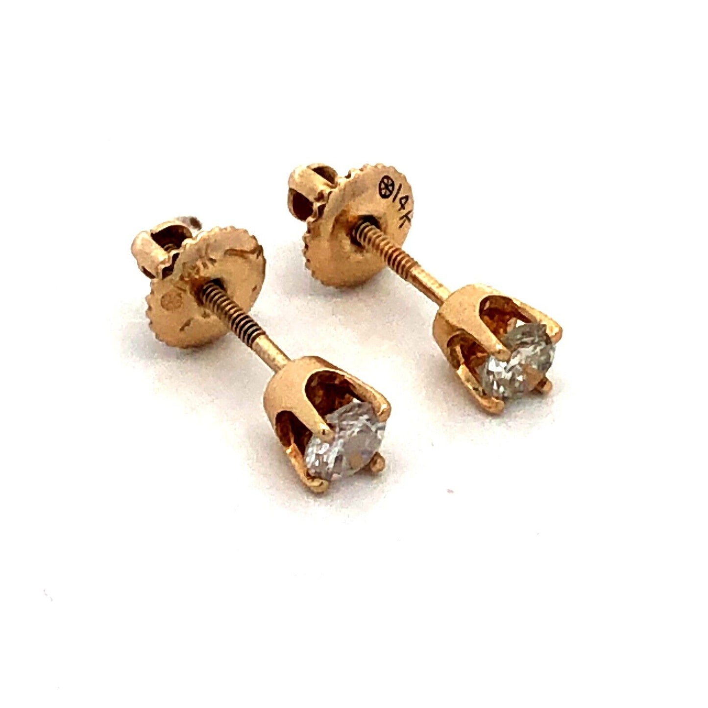 Designer 14K Yellow Gold Round Diamond Solitaire Screw Back Stud Earrings
