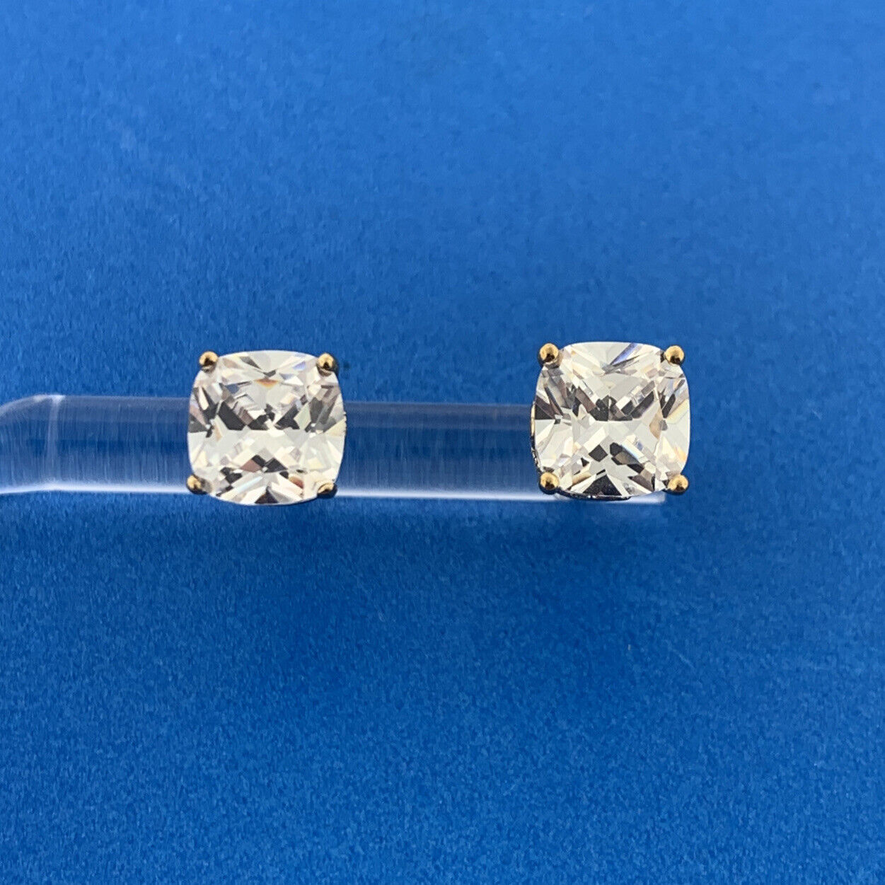 Designer VANNAK Vermeil Sterling Silver 925 Sparkling Cushion CZ Stud Earrings