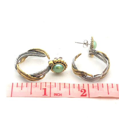 Designer Dream 925 Sterling Silver Bronze Peridot Feather Hoop Earrings