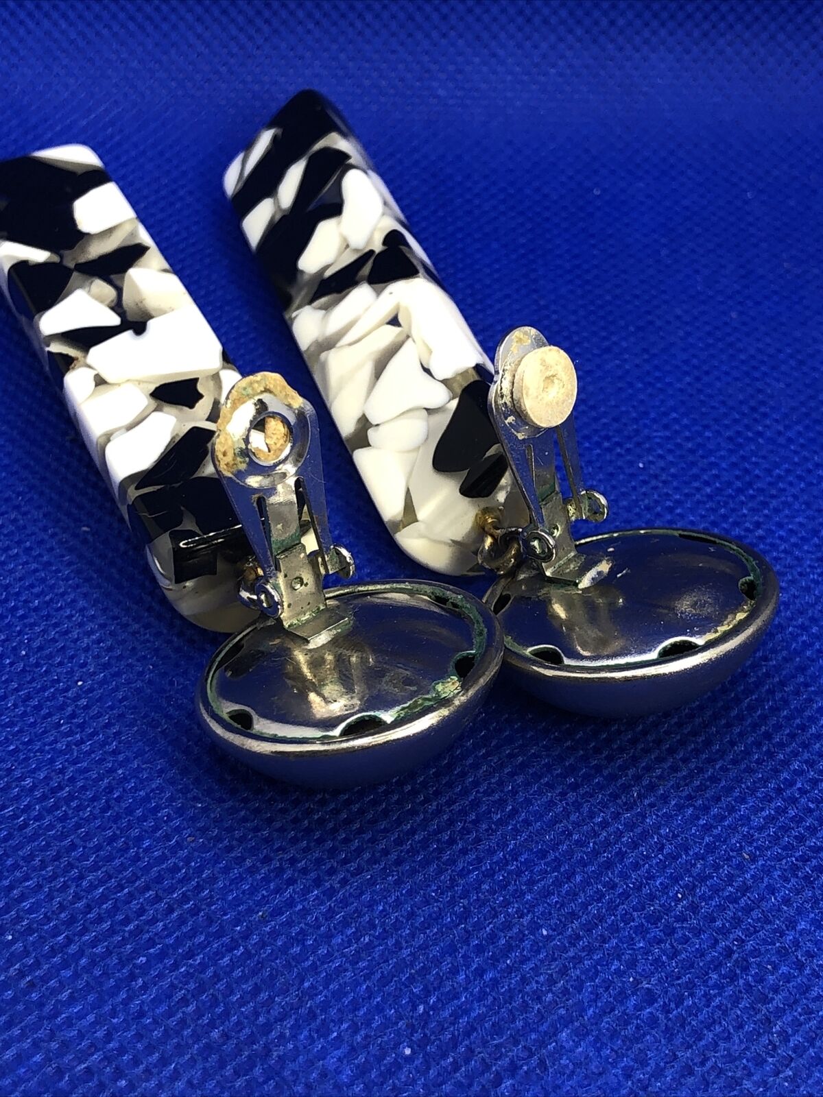 1980's Runway Couture Black & White Floating Lucite Statement Earrings