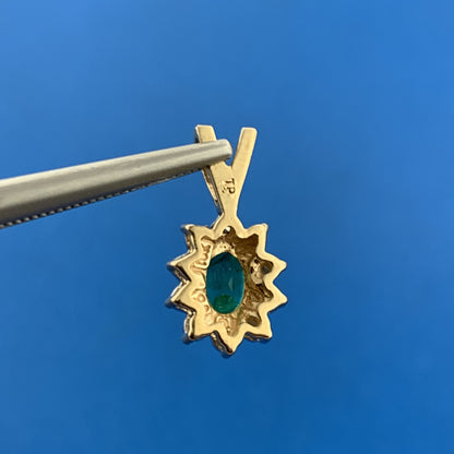 Designer 10k Yellow White Gold Oval Emerald Diamond Accented Charm Pendant