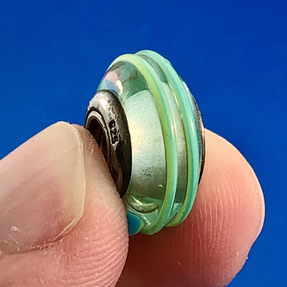 Authentic PANDORA Sterling Silver Lime Banded Striped Murano Glass Bead Charm