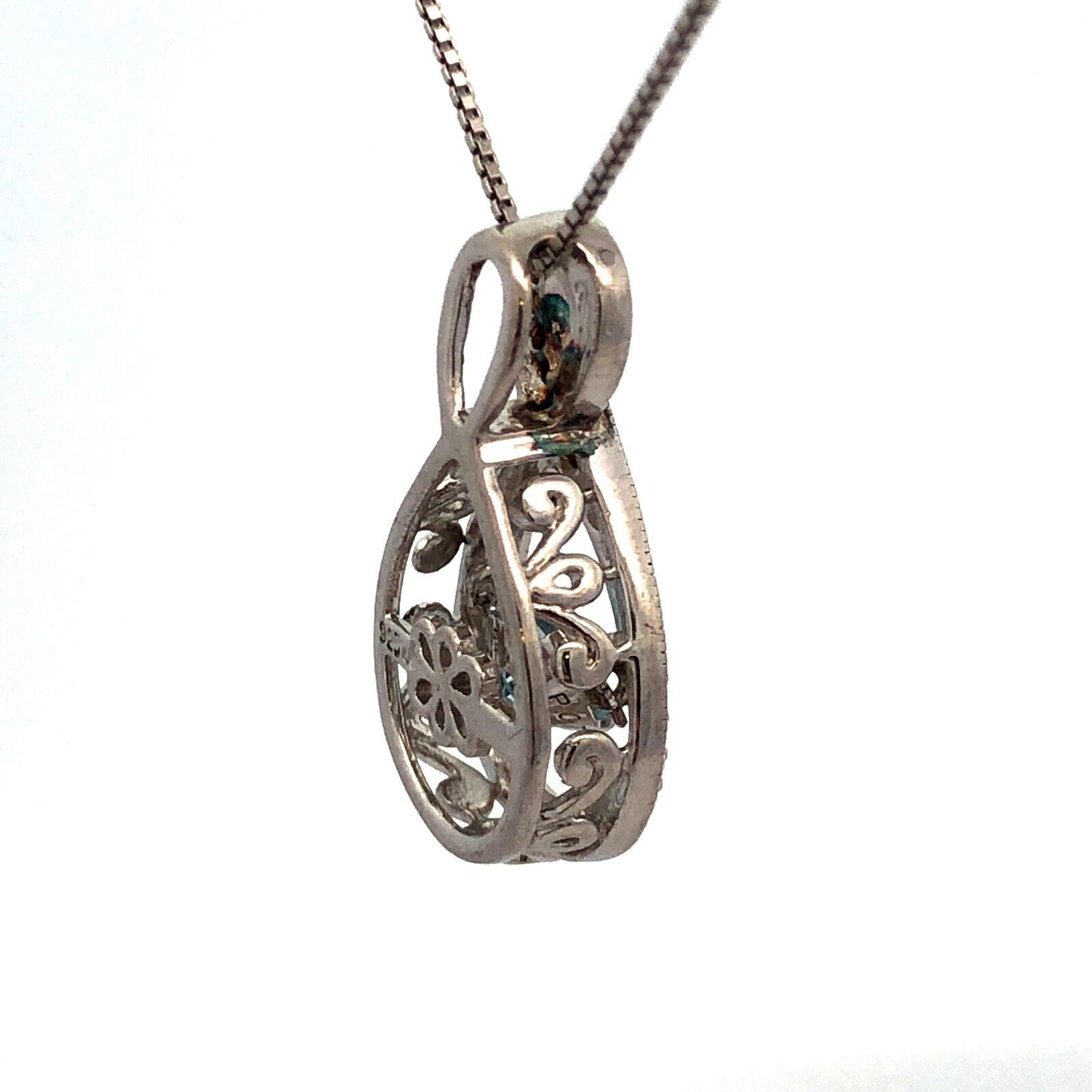 Designer 925 Sterling Silver Diamond and Blue Tourmaline Pendant Necklace