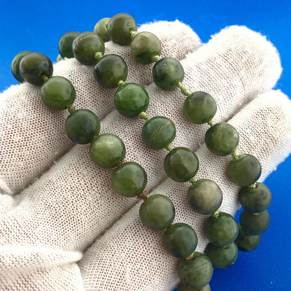 Estate 10K Yellow Gold Jade Bead Ball Hand Knotted Statement Necklace