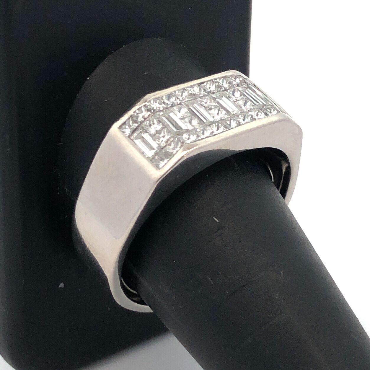 Platinum Pave Princess Diamond Bar Men's Statement Band Ring