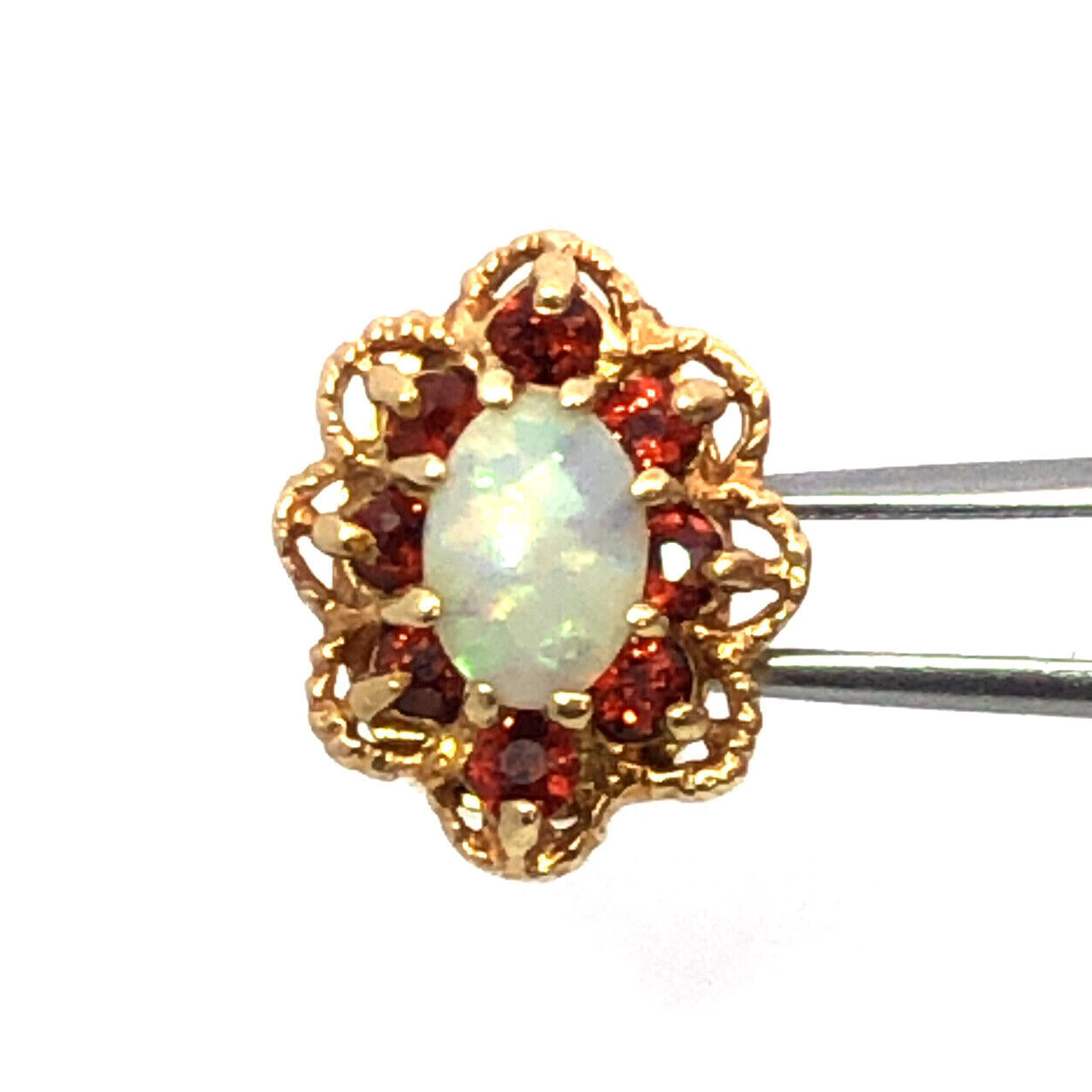 Designer KLJCI 14K Yellow Gold Oval Opal Garnet Slide Bracelet Charm