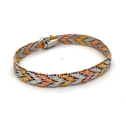Italy Sterling Silver Gold Rose Gold Vermeil Tri-Color Chevron Chain Bracelet