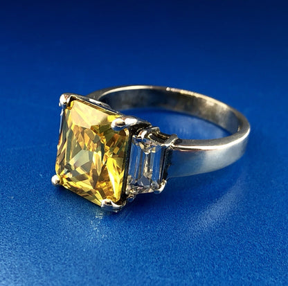 Dramatic Sterling Silver 925 Yellow White CZ Statement Fashion Cocktail Ring