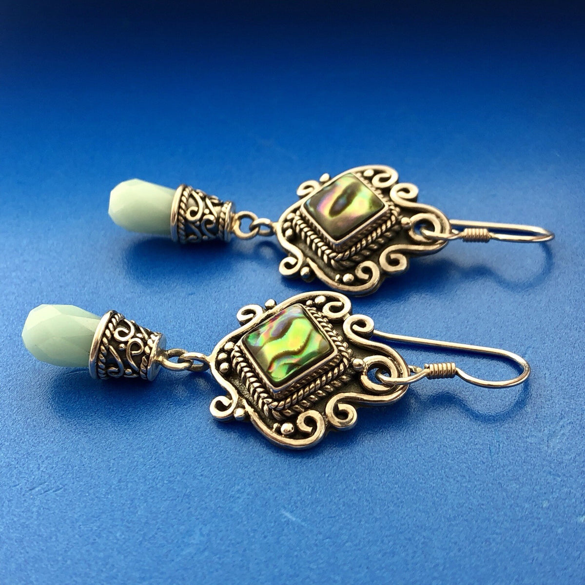 BA Suarti Sterling Silver 925 Abalone Aventurine Statement Drop Dangle Earrings