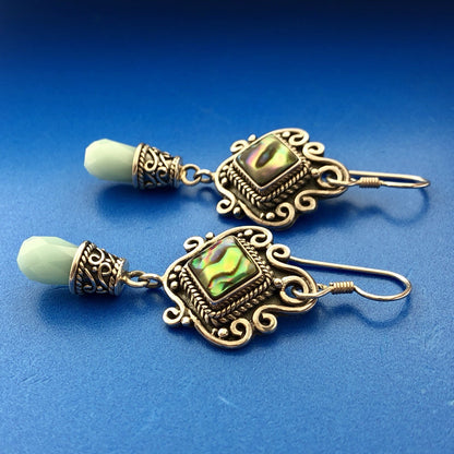 BA Suarti Sterling Silver 925 Abalone Aventurine Statement Drop Dangle Earrings