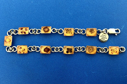 Vintage MWS Taxco Sterling Silver 925 Amber Encased Flower Bud Panel Bracelet