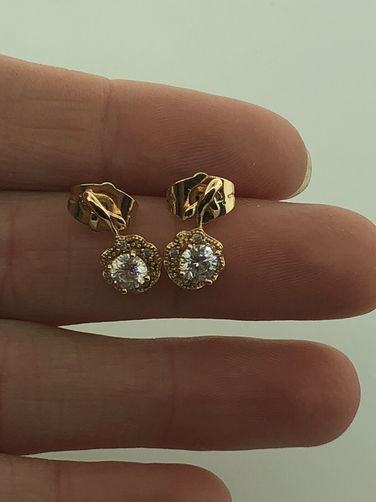 Vintage Costume Gold Toned Cubic Zirconia CZ Flower Drop Stud Earrings