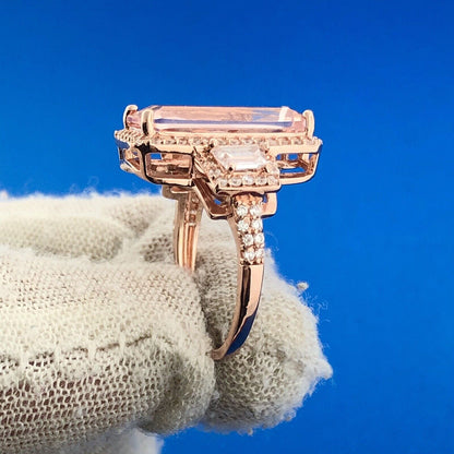 Dazzling Rose Toned 925 Sterling Silver Pink White Cubic Zirconia Statement Ring