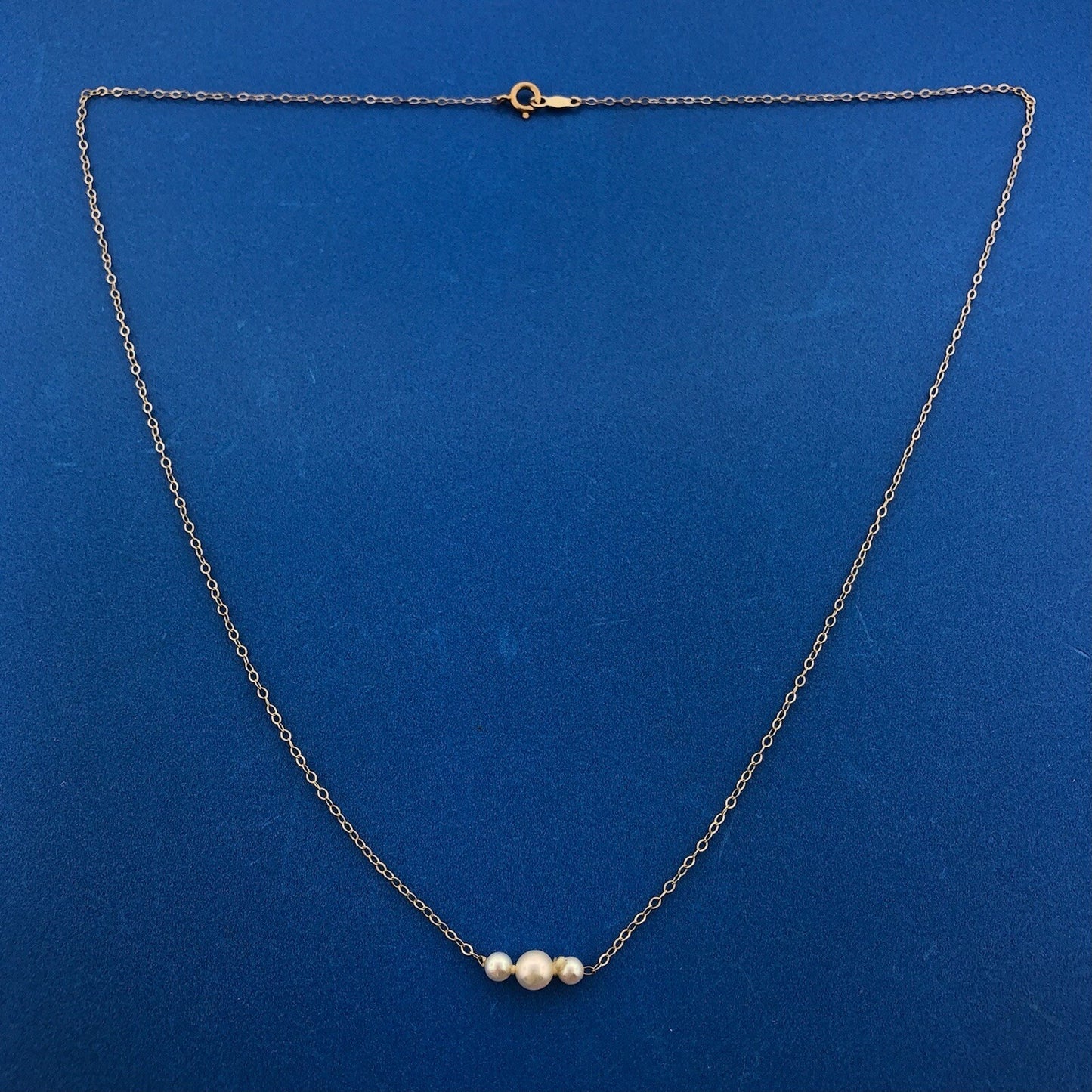 14K Yellow Gold Pearl Trio Wedding Anniversary June Bridal Petite Link Necklace