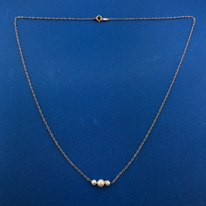 14K Yellow Gold Pearl Trio Wedding Anniversary June Bridal Petite Link Necklace