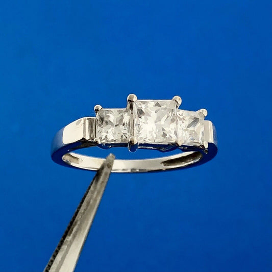 Designer 14K White Gold Princess Cubic Zirconia CZ Trio Engagement Promise Ring