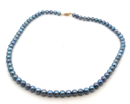 Retro 10K Yellow Gold Gray Peacock Pearl Wedding Bridal Pearl Necklace
