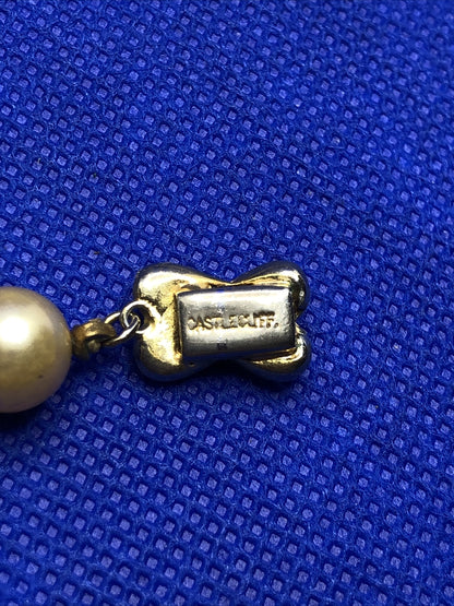 Castlecliff Gold Tone Faux Pearl Rhinestone Heart Clasp Hand Knotted Necklace