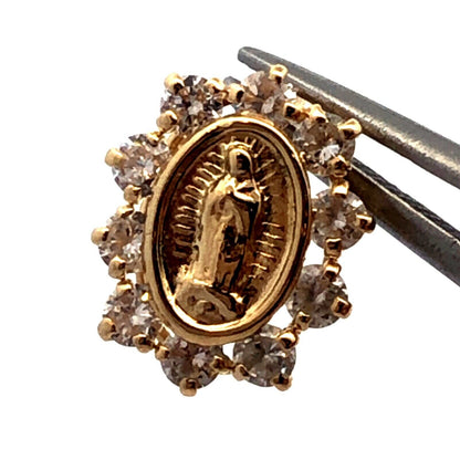 Designer GE 14K Yellow Gold Cubic Zirconia Our Lady Guadeloupe Stud Earrings