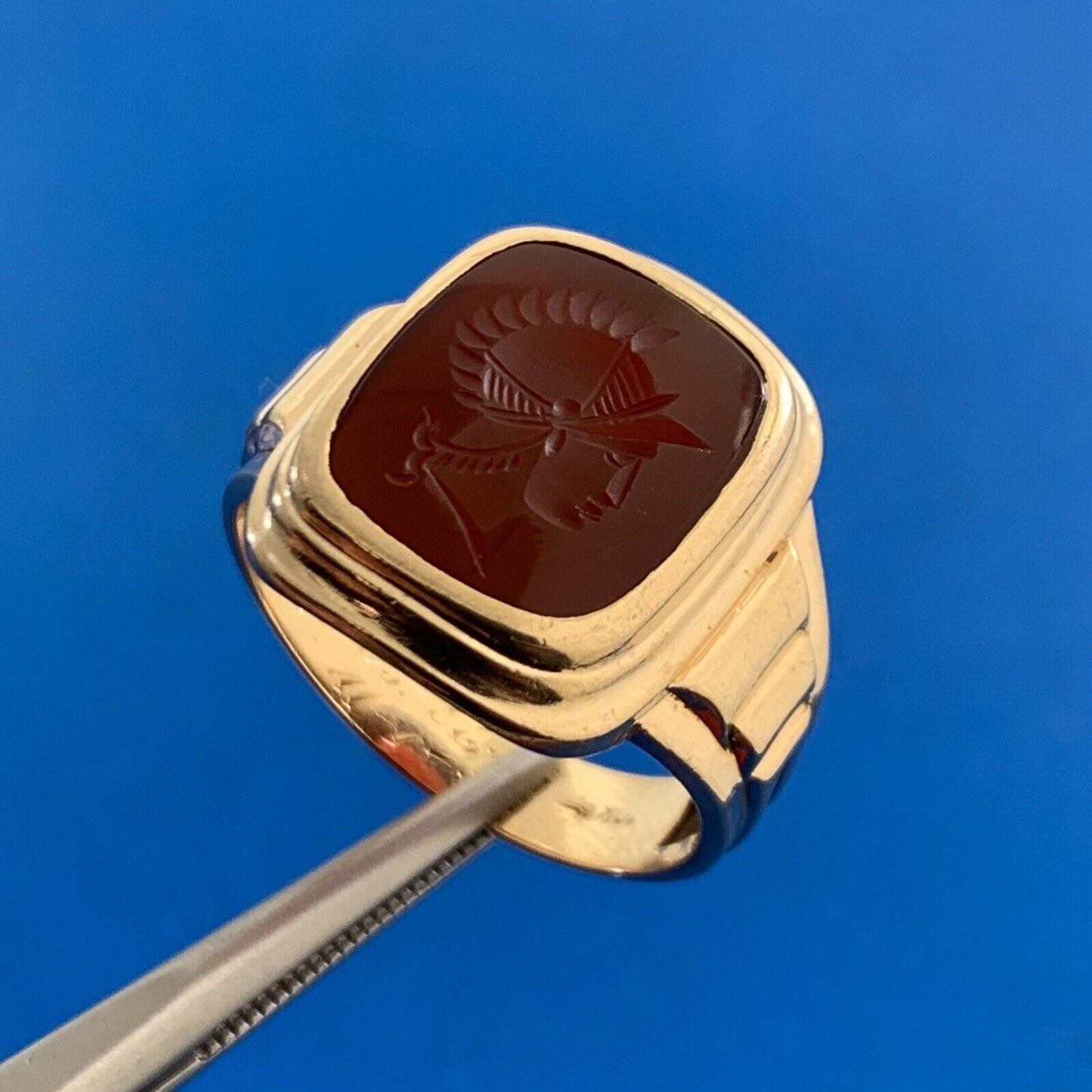 Estate 10K Yellow Gold Carved Centurion Soldier Unisex Statement Ring