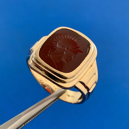 Estate 10K Yellow Gold Carved Centurion Soldier Unisex Statement Ring