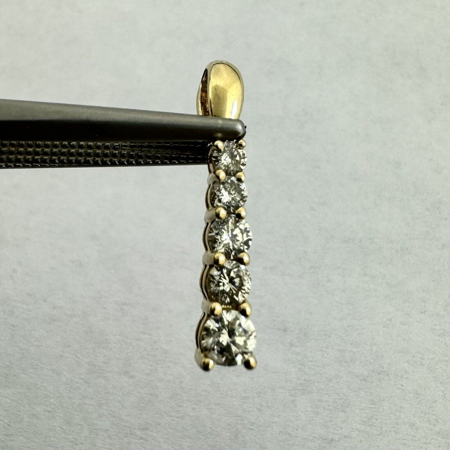 Designer 14K Yellow Gold Diamond Drop Anniversary Bar Pendant