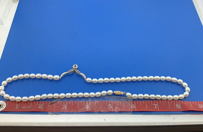 14K Yellow Gold Pearl Diamond Blue Sapphire Accented V Necklace
