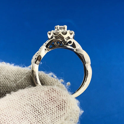 14K White Gold Natural Diamond Solitaire Halo Accent Engagement Anniversary Ring