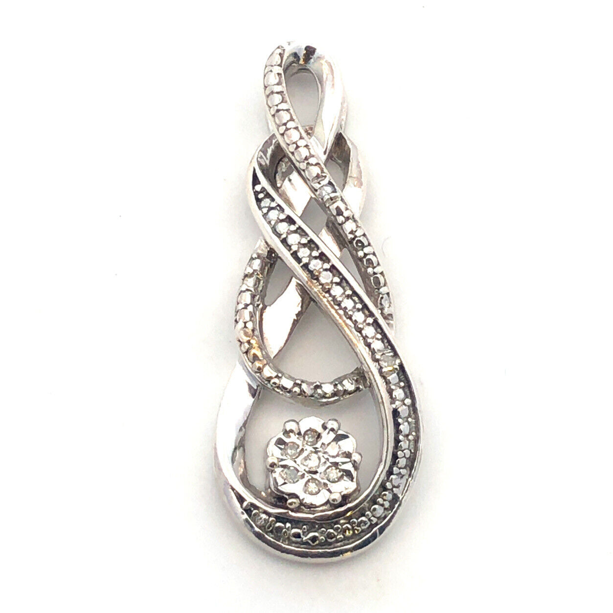 Designer 925 Sterling Silver Round Diamond Swirl Infinity Anniversary Pendant