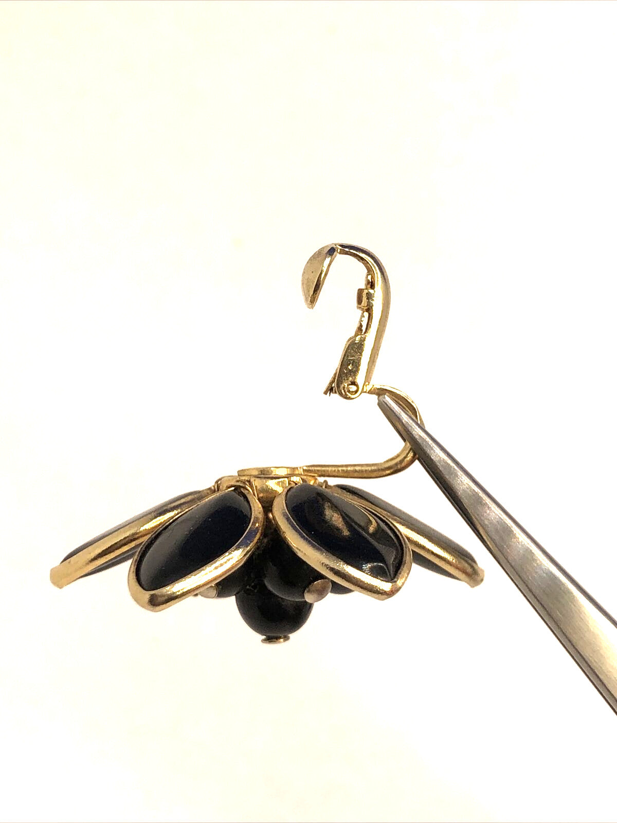 Designer Coro Gold-Tone Black Enamel Flower Statement Clip-on Stud Earrings