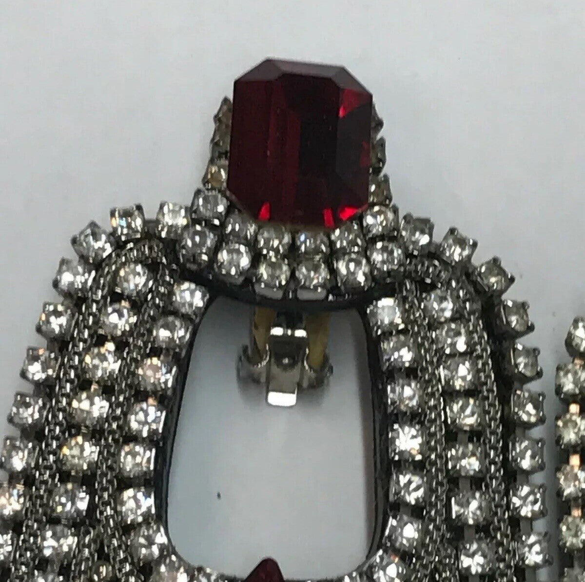 Original M&J Hansen '89 Signed Red Green Crystal Rhinestone Runway Clip Earrings