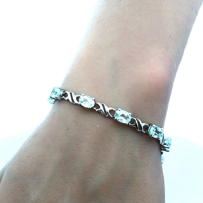 Designer QCD 925 Sterling Silver Oval Light Aqua Tourmaline Tennis Bracelet