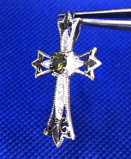 Designer DBI Green White Cubic Zirconia Sterling Silver Cross Statement Pendant