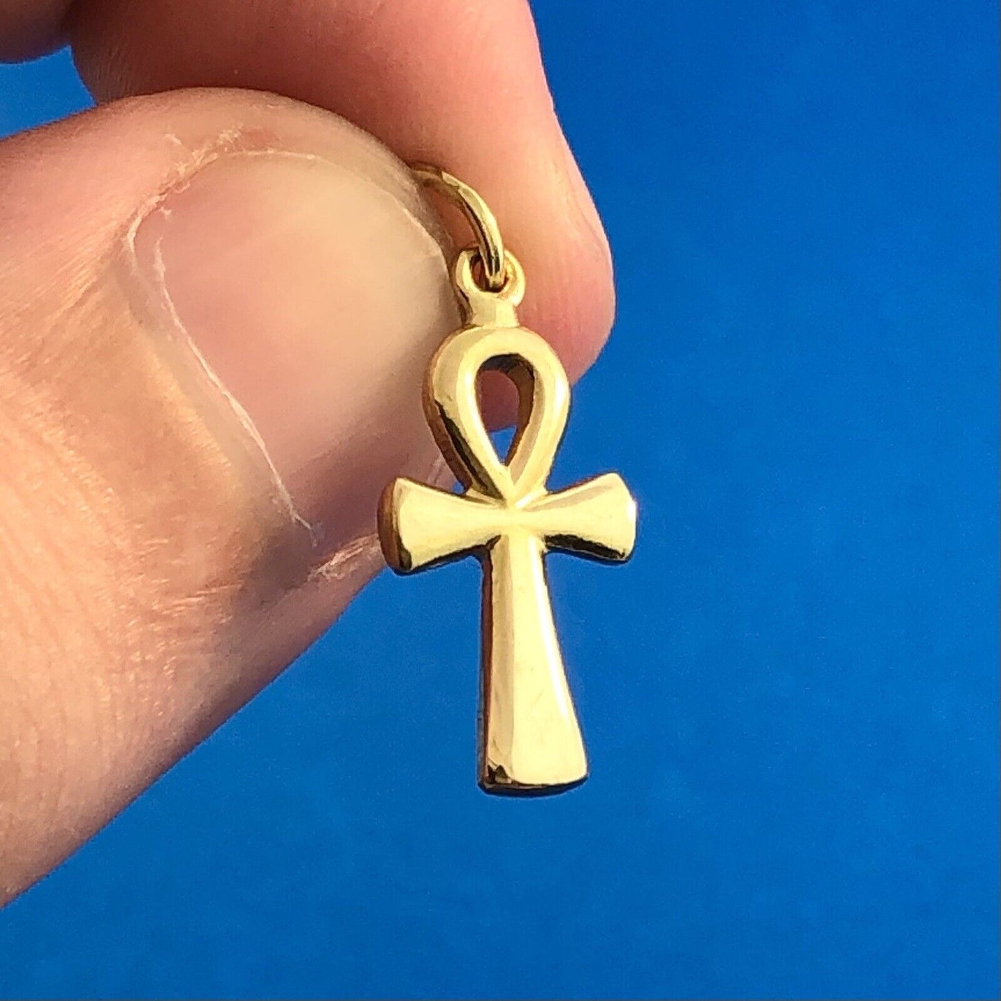 Designer 18K Yellow Gold Ankh Egyptian Cross Religious Communion Charm Pendant