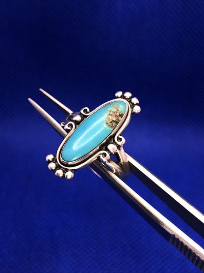 Native American Signed 925 Sterling Silver Oval Turquoise Ring