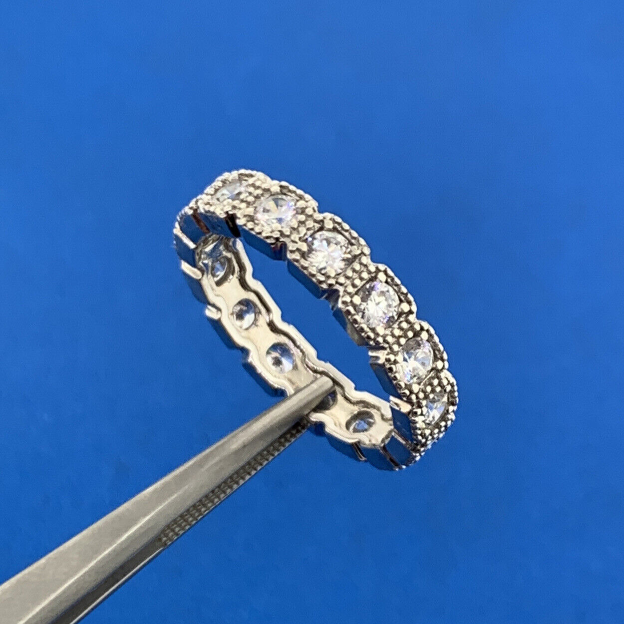 Designer 925 Sterling Silver Cubic Zirconia CZ Eternity Stackable Band Ring