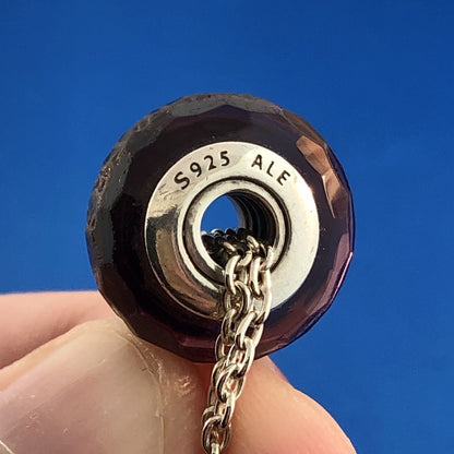 PANDORA 925 Sterling Silver CZ Light As A Feather Necklace w/Murano Glass Charm