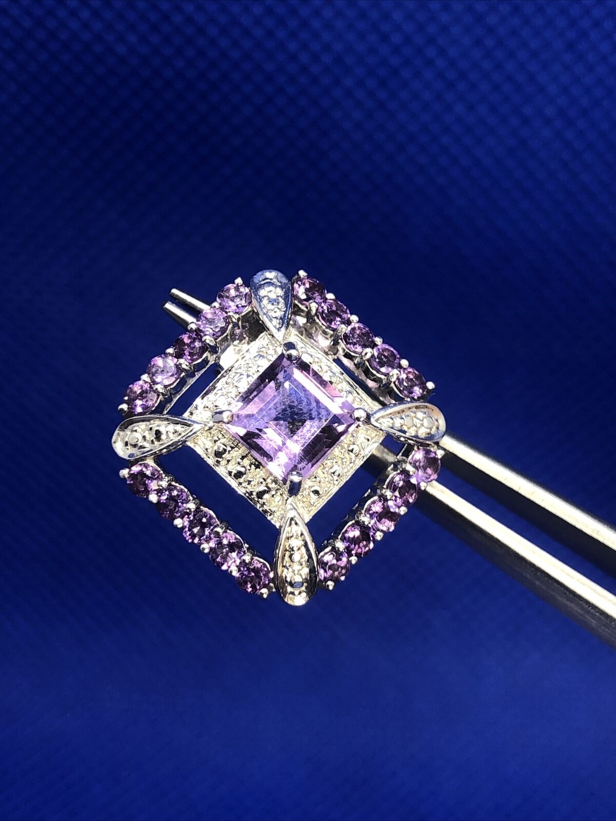 Purple Amethyst 925 Sterling Silver Square Statement Stud Earrings