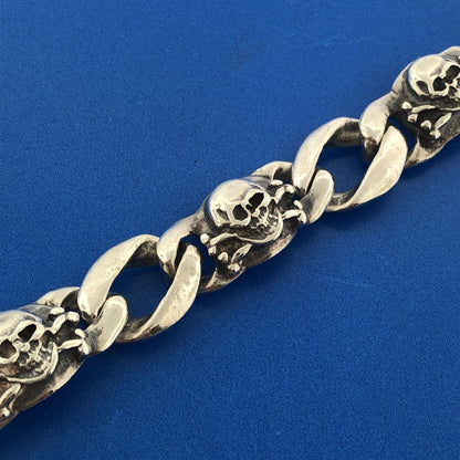 Unisex Sterling Silver 925 Skull Crossbones Biker Statement Bracelet S175