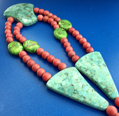 Jay King DRT Sterling Silver Turquoise Red Coral Geometric Statement Necklace