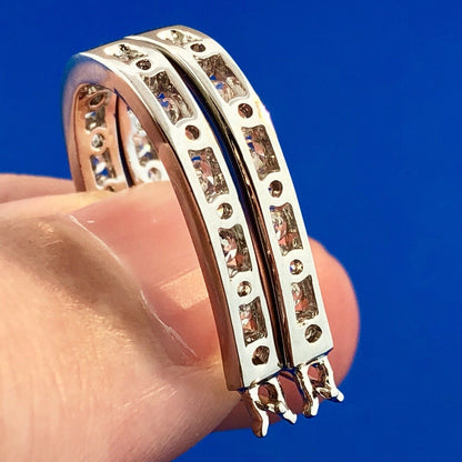 Designer SX Sterling Silver Cubic Zirconia CZ Inside Out Elongated Hoop Earrings