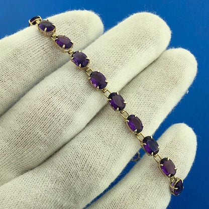 Designer 14K Yellow Gold Oval Amethyst February Statement Tennis Bracelet
